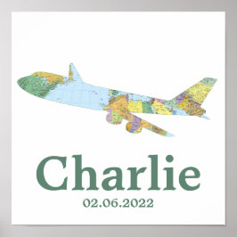 Poster Decoração de berçário de avião personalizado com m