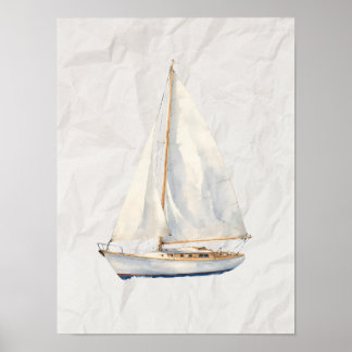 Poster Decoração de berçário de barco à vela para menino