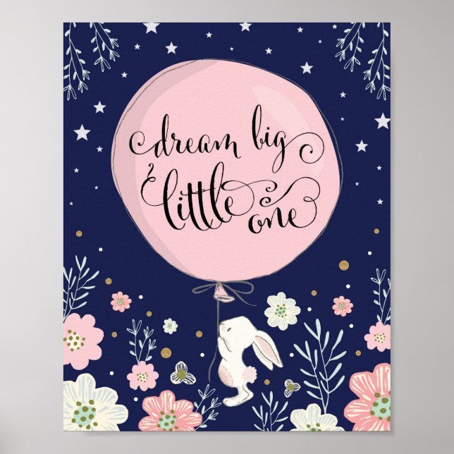 Poster Decoração de Berçário de Coelho Bunny Sonhe Grande (Frente)