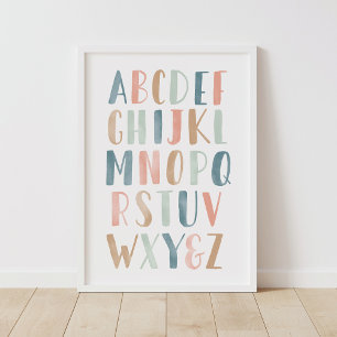 Poster Decoração de Berçário de Menina com Alfabeto Paste