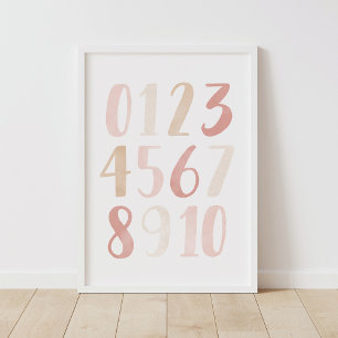 Poster Decoração de Berçário de Menina com Números Neutro