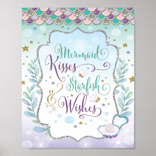 Poster Decoração de berçário de sereia Menina Arte de par (Frente)