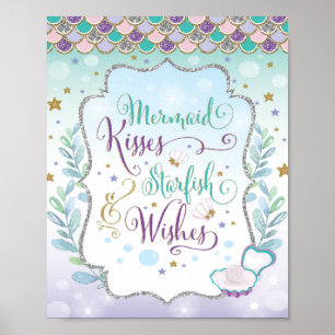 Poster Decoração de Berçário Menina Sereia Arte de Parede