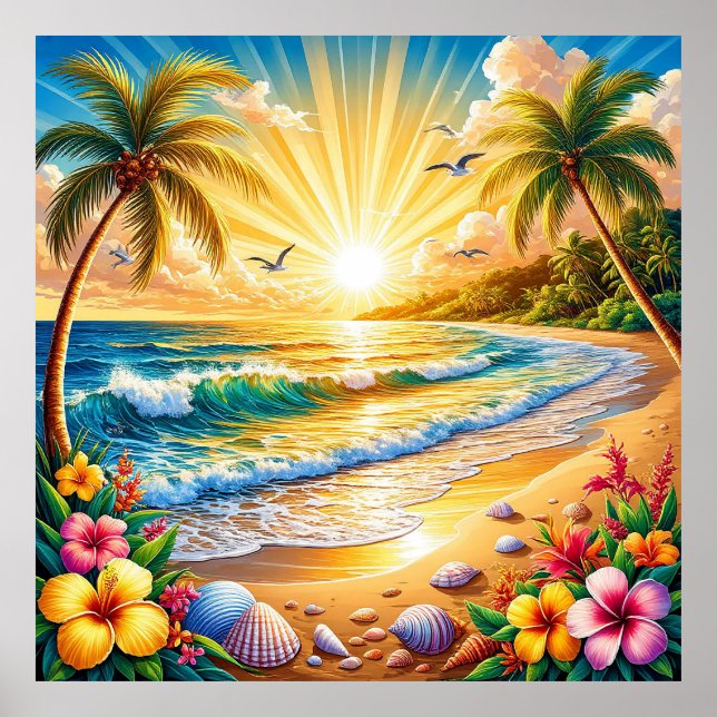 Poster Decoração de Casa e Presentes Tropical Beach Sunri (Frente)