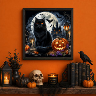 Poster Decoração de Casa Gato Preto Halloween