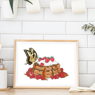 Poster Decoração de Cozinha Doce Borboleta e Waffles