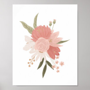 Poster Decoração de Enfermeira Floral, rosa e Dourada