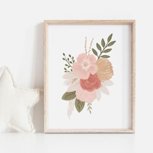Poster Decoração de Enfermeira Floral, rosa e Dourada