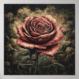Poster Decoração de Entrada de Arte Retro Flor Rosa Rústi