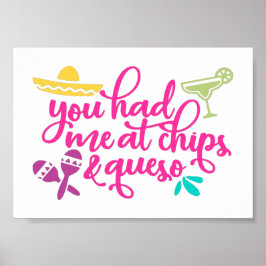Poster Decoração de festa mexicana de batatas fritas e qu