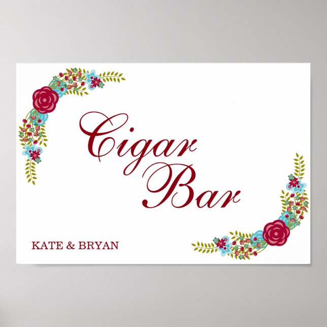 Poster Decoração de flores - Bar de charutos - Sinal de c (Frente)