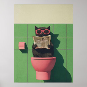 Poster Decoração de Gato Divertida para Banheiro e Lavabo