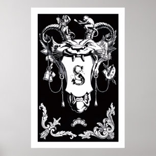 Poster Decoração de gato gótico antigo livro de pergaminh