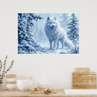Decoração de gelo do lobo branco da floresta nevad
