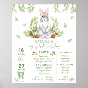 Poster Decoração de Milestone de 1º Aniversário de Menina