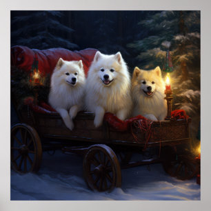 Poster Decoração de Natal Americana Eskimo Snowy Sleigh