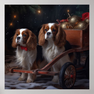 Poster Decoração de Natal Cavalier King Snowy Sleigh  