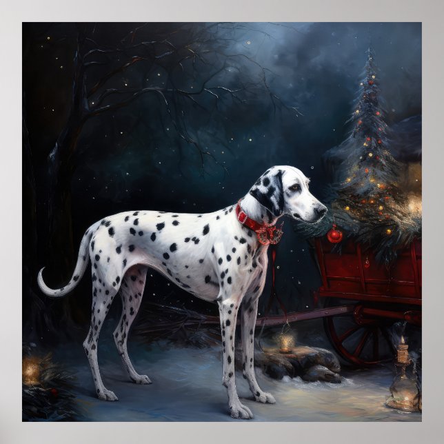 Poster Decoração de Natal com Trenó Dalmatiano na Neve (Frente)