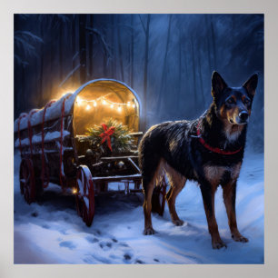 Poster Decoração de Natal com Trenó de Neve do Kelpie Aus