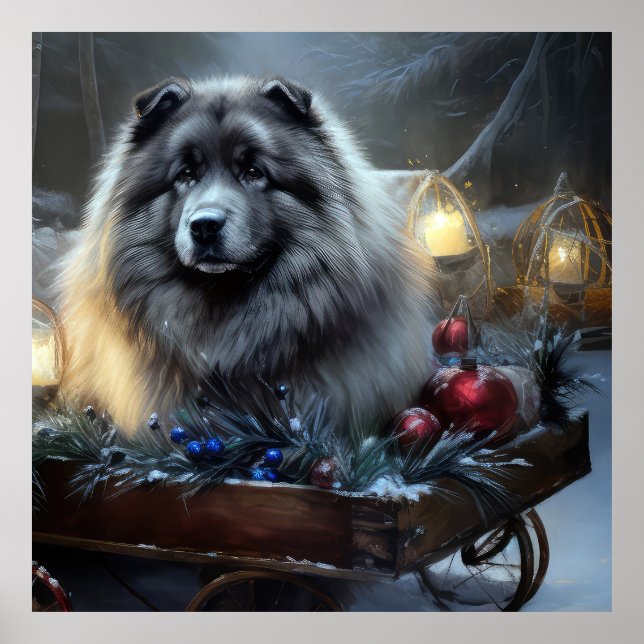 Poster Decoração de Natal de Keeshond Snowy Sleigh (Frente)