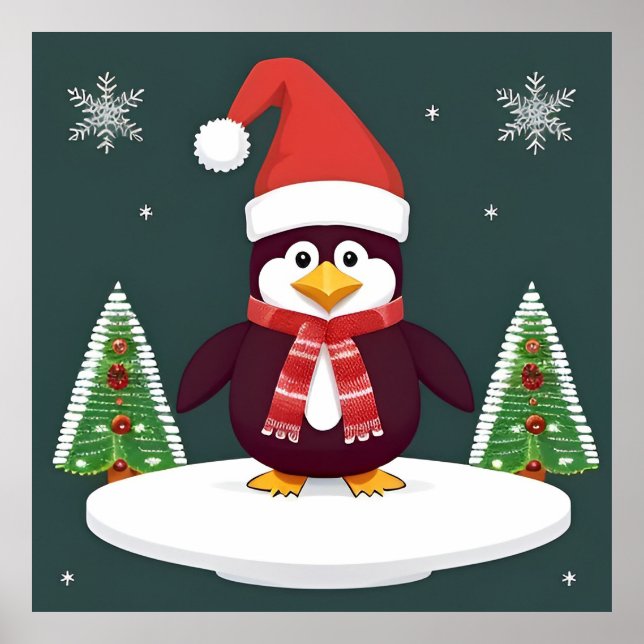 Poster Decoração de Natal de Pingüim para Parede do Quart (Frente)