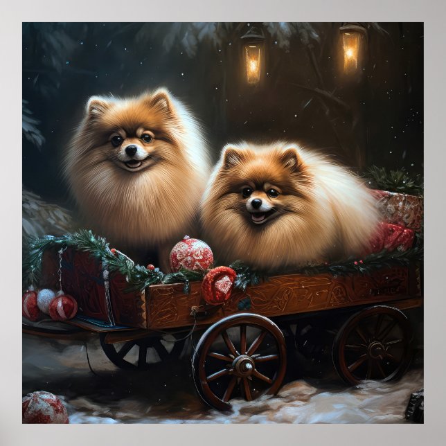 Poster Decoração de Natal Pomeraniana Snowy Sleigh (Frente)