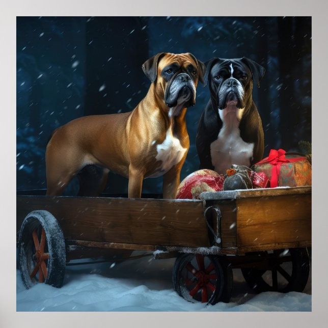 Poster Decoração de Natal Trenó Boxer Snowy (Frente)