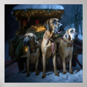 Poster Decoração de Natal Trenó Nevado Rhodesian Ridgebac