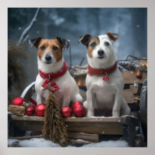 Poster Decoração de Natal Trenó Snowy Jack Russell 
