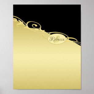 Poster Decoração de ouro de luxo em ouro e preto, Monog