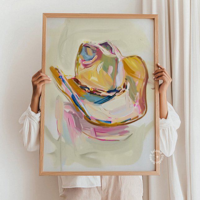Poster Decoração de pintura do Chapéu da Cowgirl, Pastel  (Cowgirl Hat Art, Western Wall Decor, Ranch Style Artwork, Pastel Western Print, Rustic Chic Wall Art)