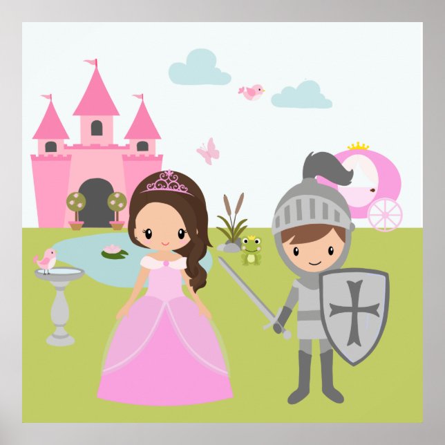 Poster Decoração de Princesa e Cavaleiro (Frente)
