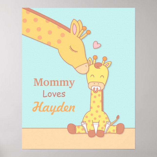 Poster Decoração de Quarto de Berçário da Mamãe Girafa e  (Frente)