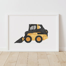 Poster Decoração de quarto infantil amarelo de skid steer