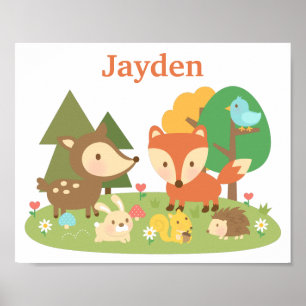 Pôster Decoração de quarto infantil com animais da flores