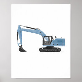 Poster Decoração de quarto infantil Escavadeira Azul Cons