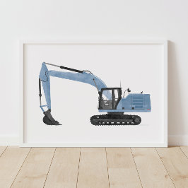 Poster Decoração de quarto infantil Escavadeira Azul Cons