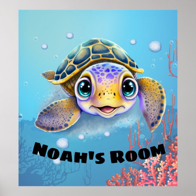 Poster Decoração de quarto infantil tartaruga submarina (Frente)