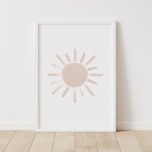 Poster Decoração de Sala de Criança Boho Sol em Aquarela