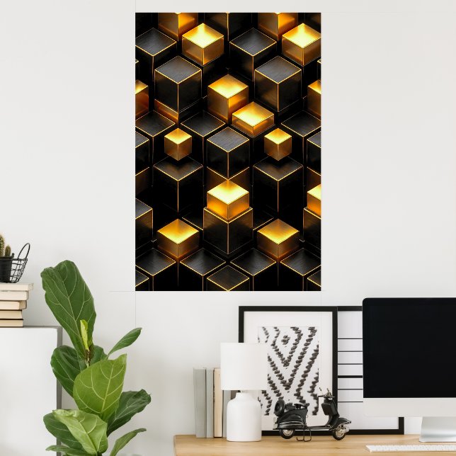 Poster Decoração de Sala de Tecnologia com Circuitos Geom (Escritório em casa)