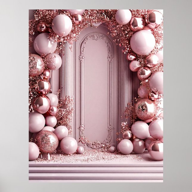 Poster Decoração do balão rosa elegante (Frente)
