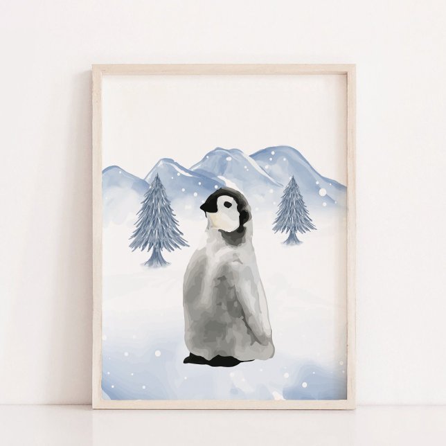 Poster Decoração do Muro do Pinguim-Ártico Ártico Inverno (Winter Arctic Animal Penguin Nursery Wall Decor)