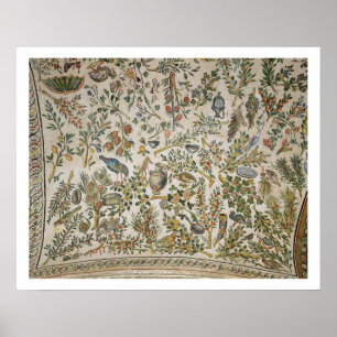 Pôster Decoração do teto com flores e pássaros (mosaic
