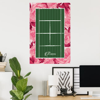 Poster Decoração Esportiva Préppy de Quadra de Tênis Flor