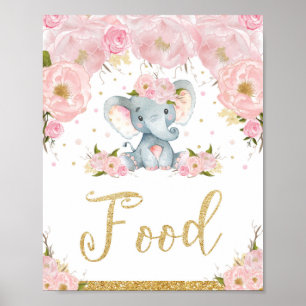 Poster Decoração floral cor-de-rosa do sinal da comida