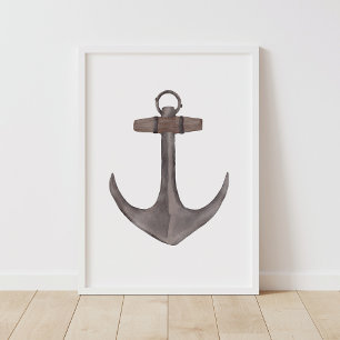 Poster Decoração Náutica Âncora Aquarela