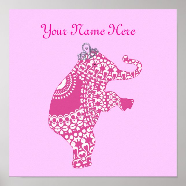 Poster Decoração Personalizada de Berçário de Bebê Elefan (Frente)