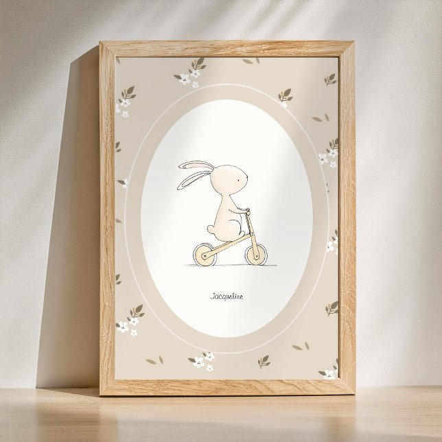 Poster Decoração Personalizada de Berçário de Coelhinho F (Custom Name Print - Cute Bunny Nursery Poster)