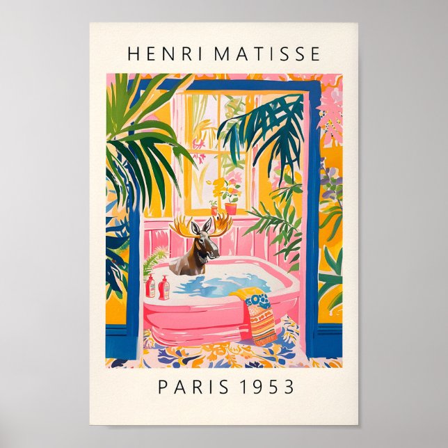 Poster Decoração Rosa Da Dopamina Para Banheiro, Alce Na  (Frente)