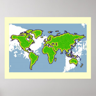 Pôster decoração verde da parede do mapa do mundo